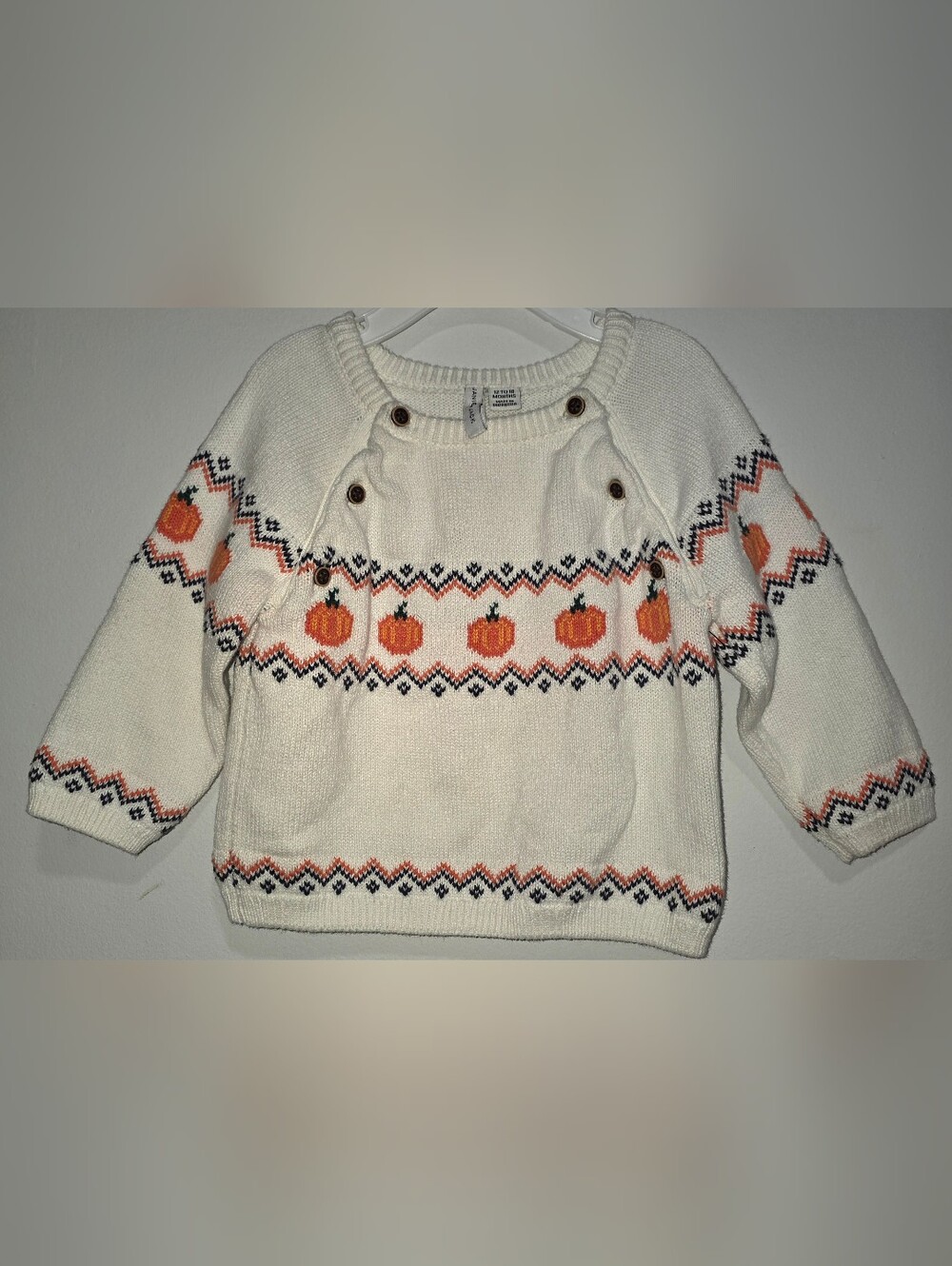 Janie and Jack White Sweater with Orange Pumpkin Motif